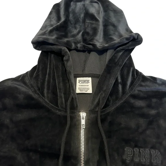 EUC Victoria’s Secret PINK Women’s Velour Hoodie in Black Size XL - Picture 4 of 6